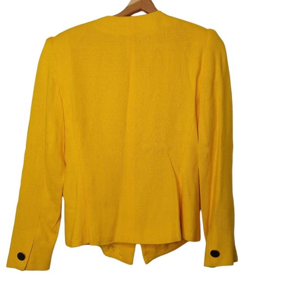 Vintage 80s Gilmor Womens 8 Blazer Button Floral Pocket Square Yellow Sunshine - Picture 3 of 12